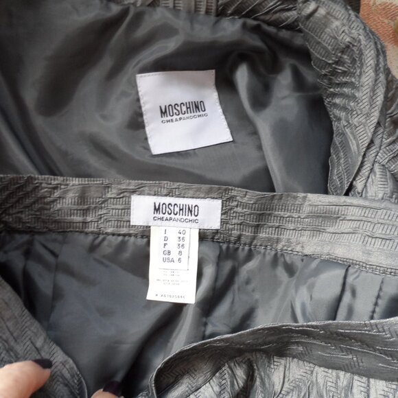 New Moschino CheapandChic Dark Gray Textured Silk Skirt Suit w/Back Bow Size 6 - Picture 14 of 16